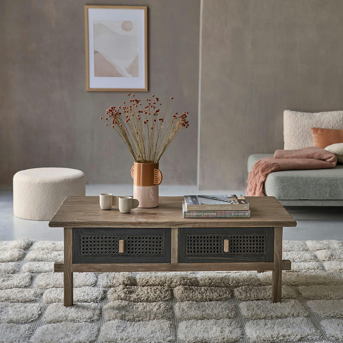 JUNKO - Table basse rectangulaire en pin massif recyclé