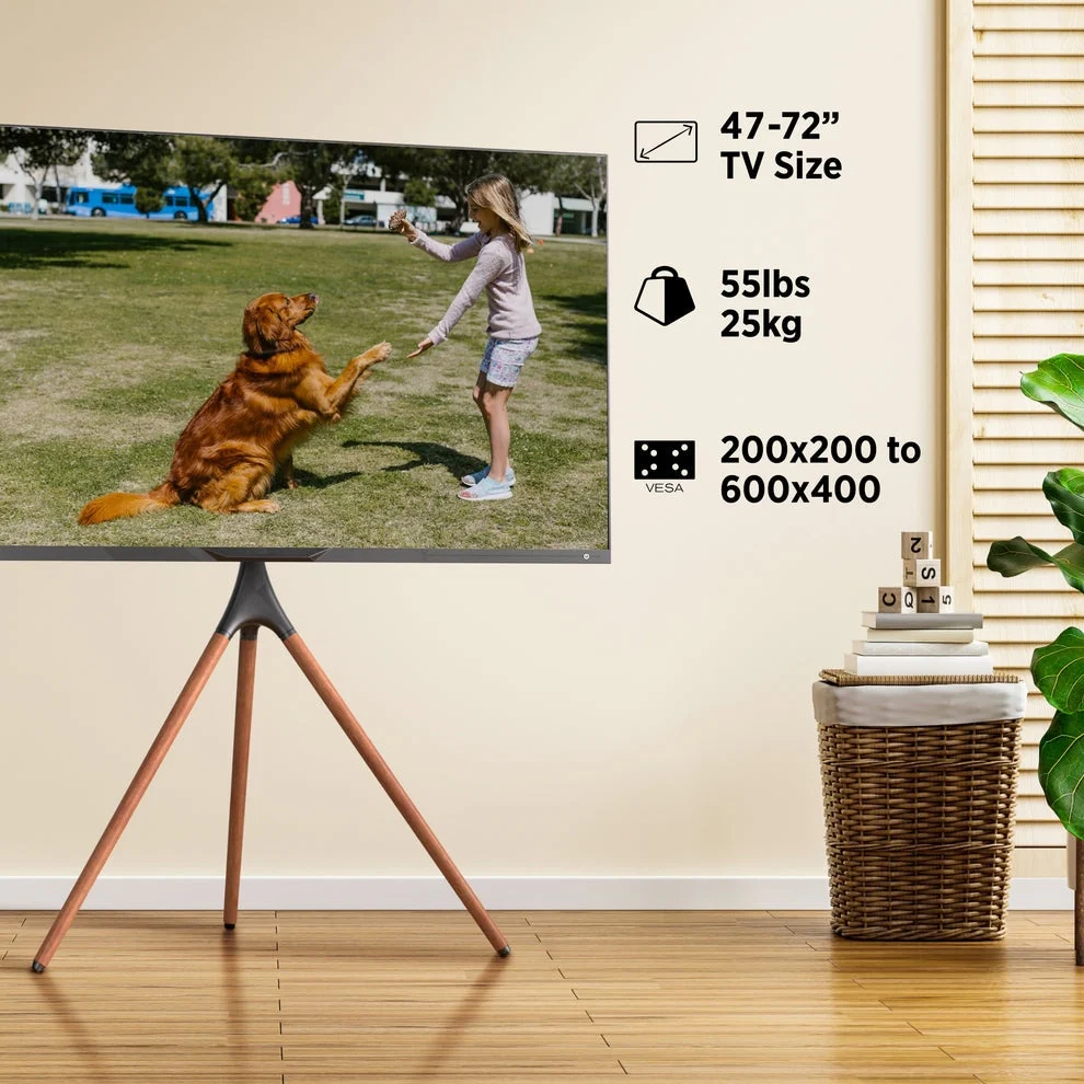 ProMounts Premium Height Adjustable Artistic Wooden Tripod TV Stand For TVs 47 - 72 Up To 55 lbs