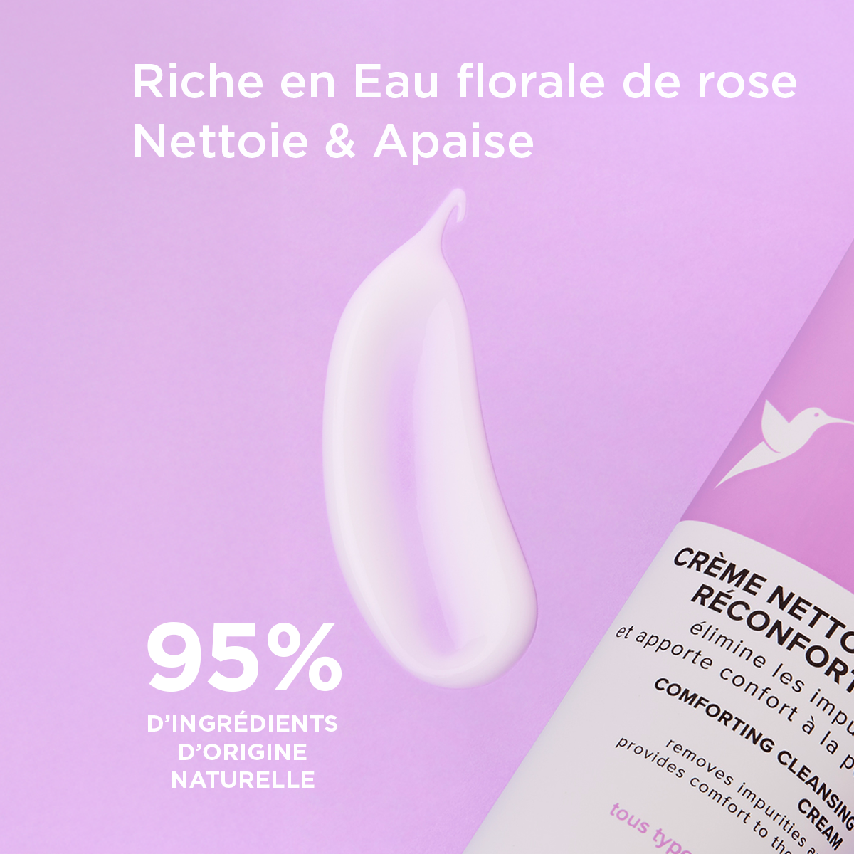 Lissante & RepulpanteCrème Nettoyante Reconfortante à l'eau florale de rose 150 ml,élimine les impuretés et apporte confort à la peau