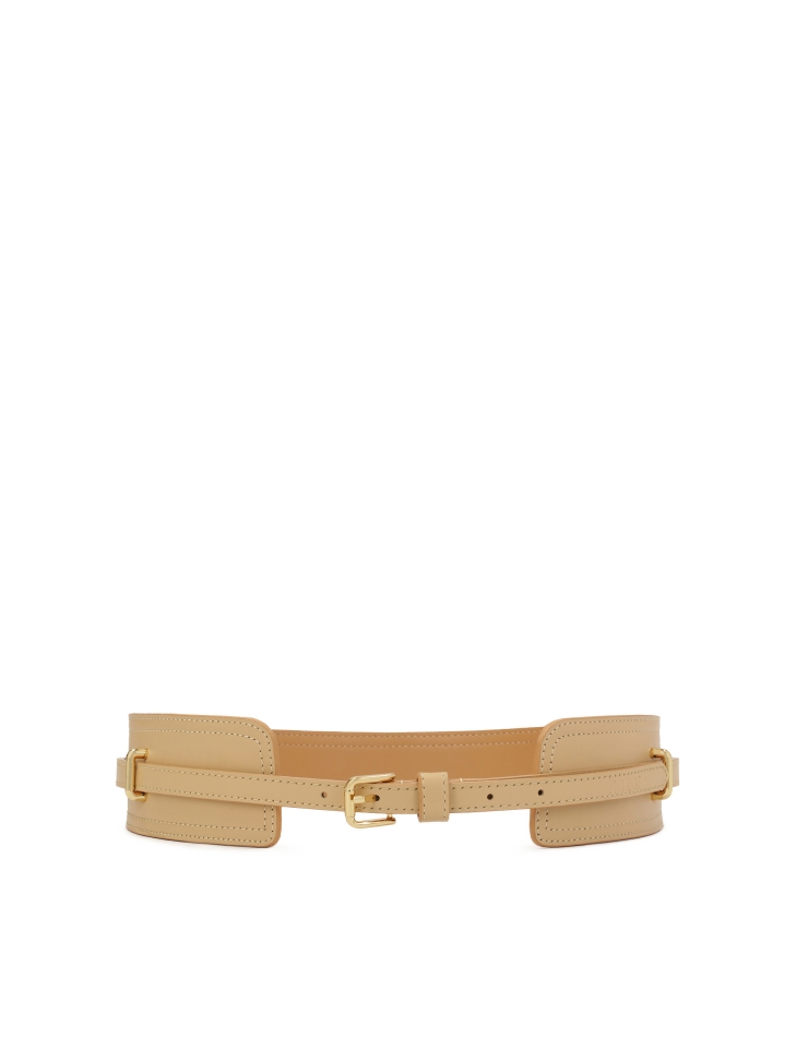 Beige leather belt 2in1