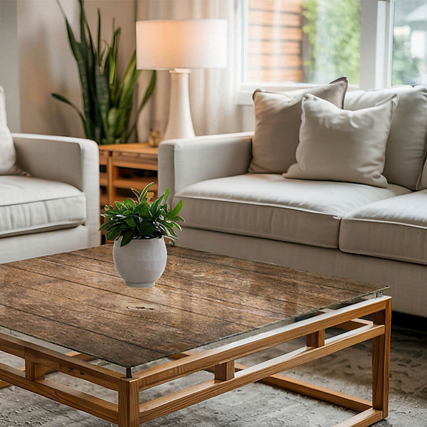 Dessus de table en verre trempé Wallfluent 50x50 cm Structure de planches en bois