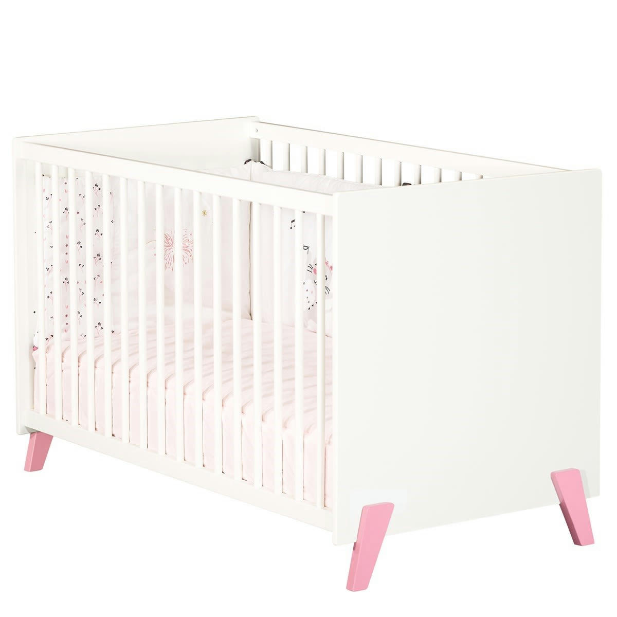 JOY - Lit bébé 120 x 60 sur pieds en bois blanc