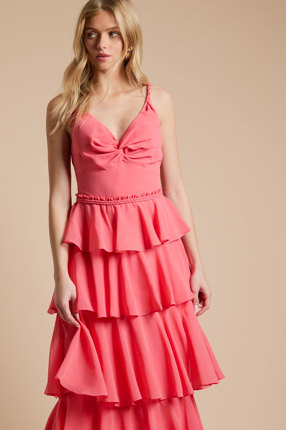 Oasis Tiered Chiffon Plait Strap Maxi Dress