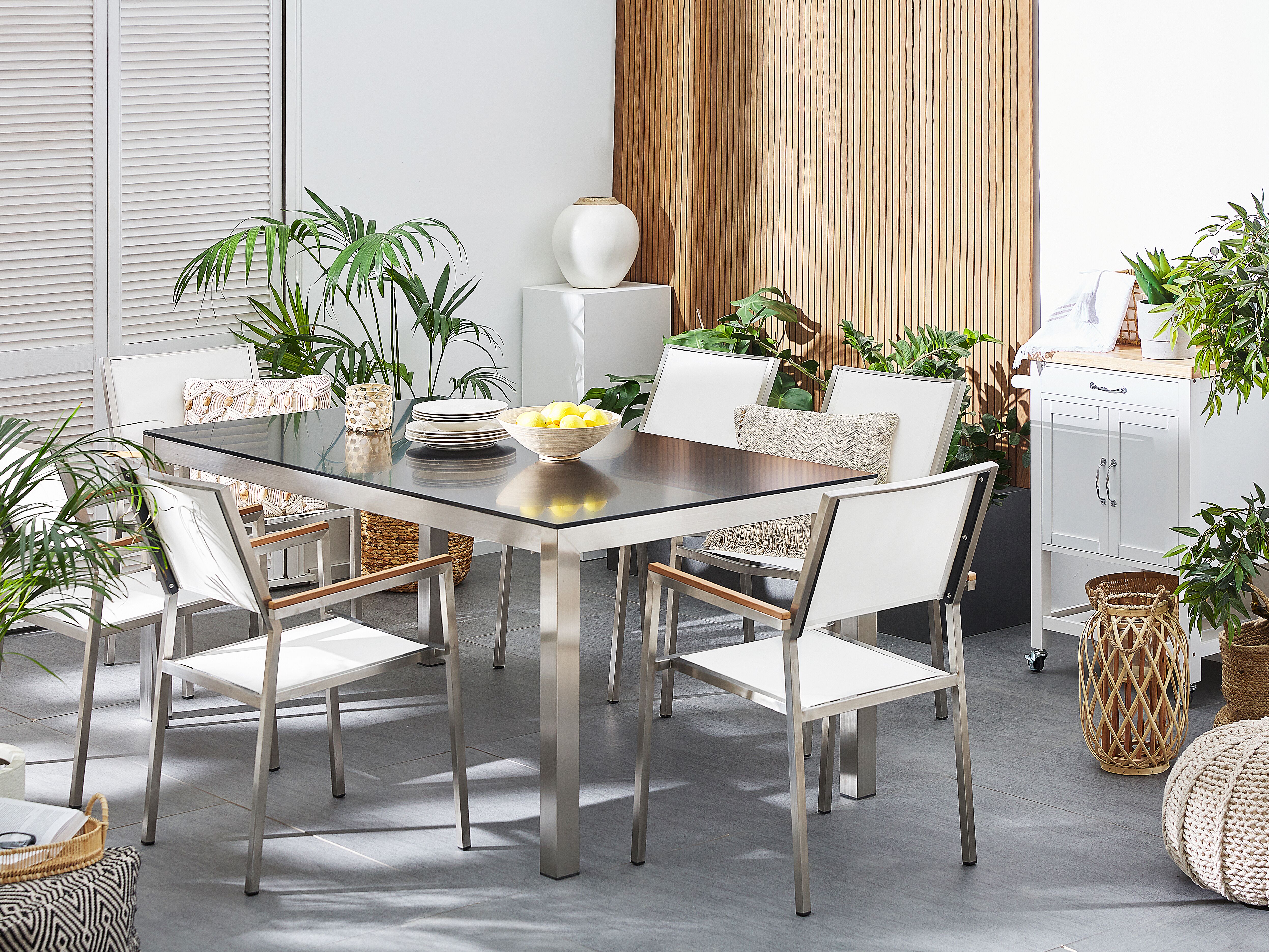 Garden Dining Set 6 Seater GROSSETO Granite Polished Black/ White