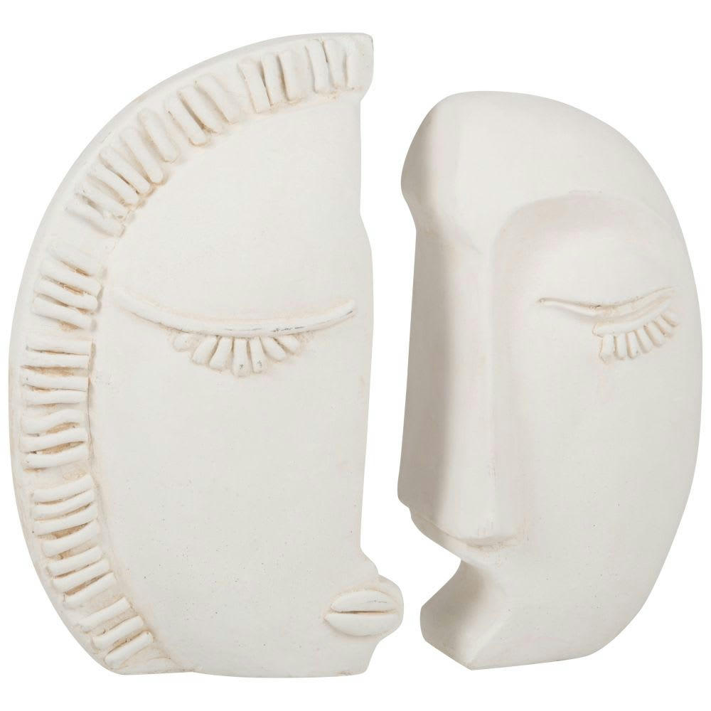 VISABA - Statuette visage à imbriquer en ciment beige H19