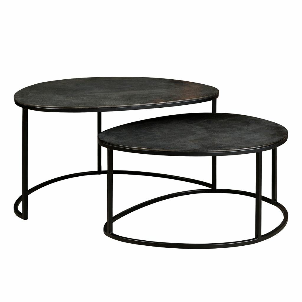 Table basse gigogne noire design organique (lot de 2) KANO