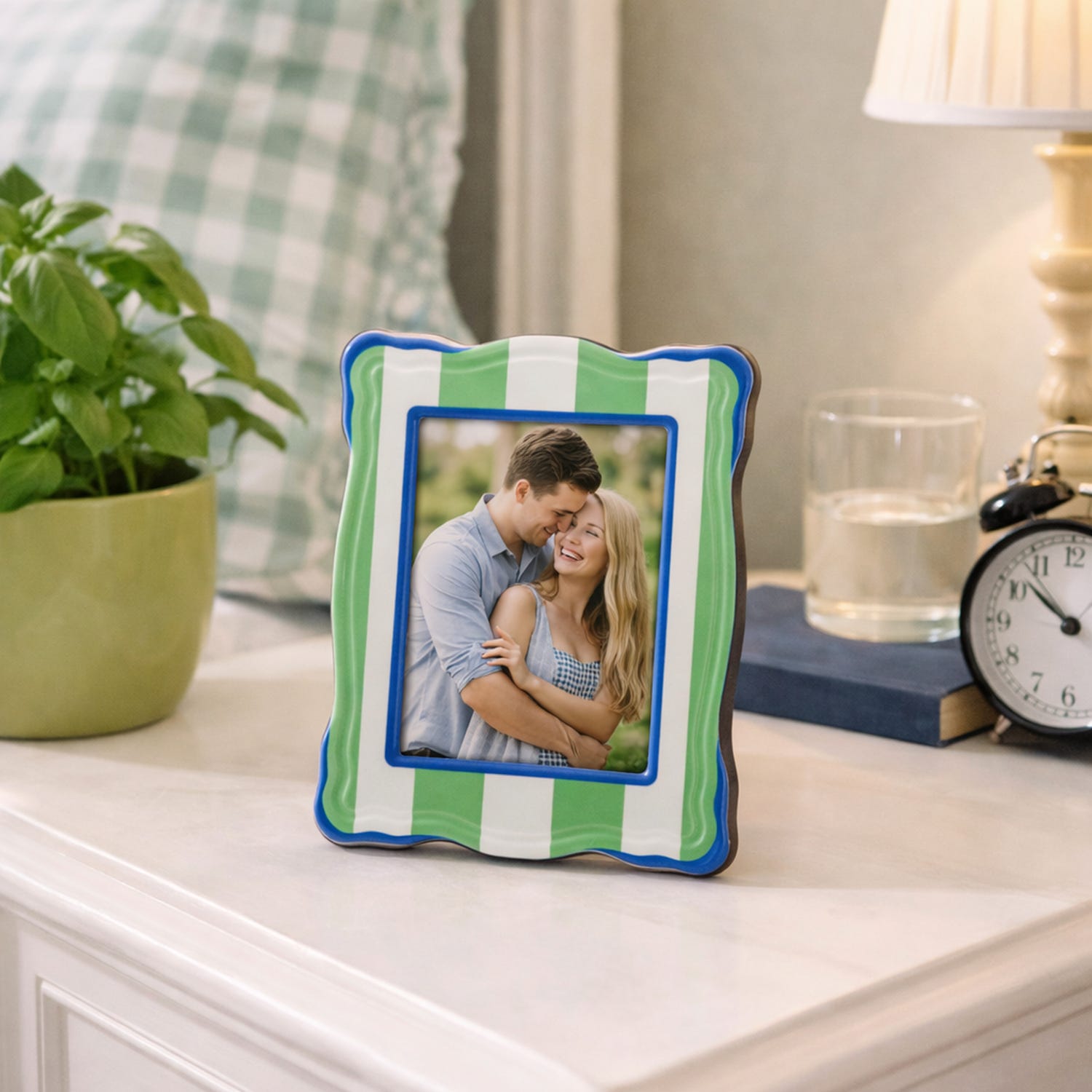 Portafoto 10x15 cm Summer legno verde bordi blu