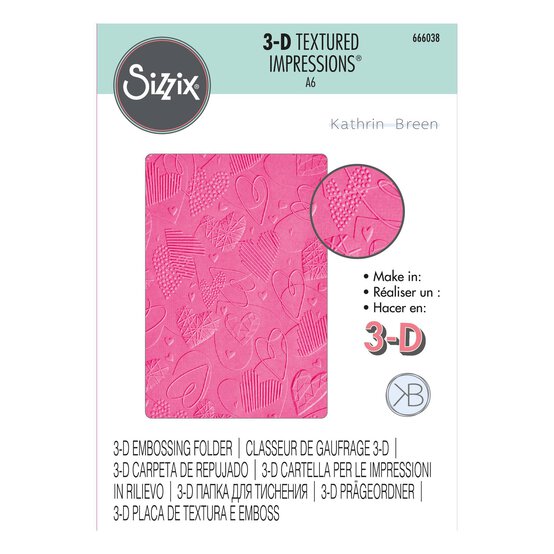Sizzix Mark Making Hearts 3D Textured Impressions Embossing Folder A6