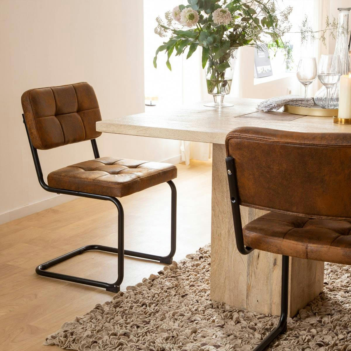 - Lot de 2 chaises en microfibre marron 48 cm