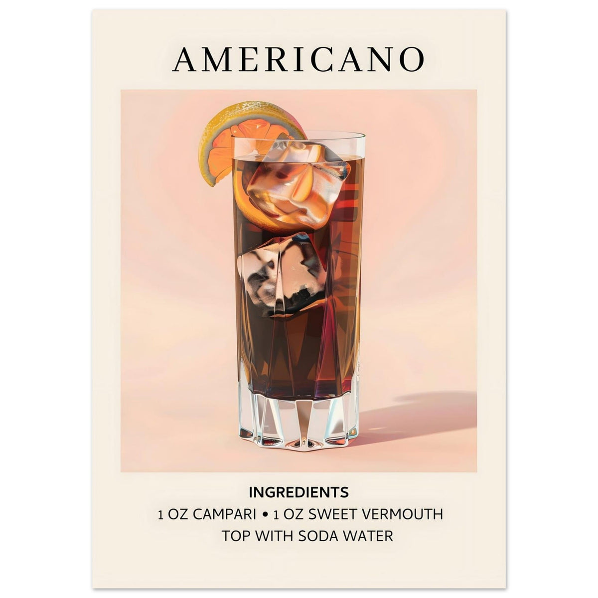 Artfulprints Poster Americano cocktail - Ingrediënten  - 50x70 cm - Roze