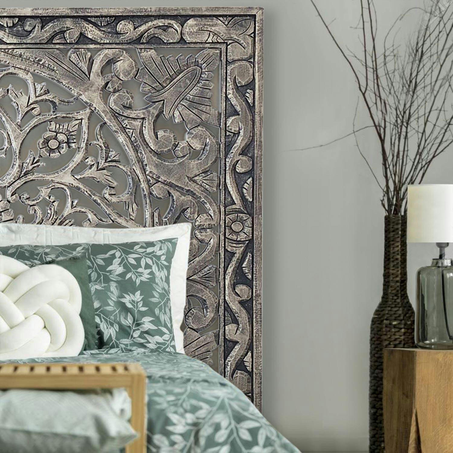 ATLAS - Tête de lit 160cm bois sculpté bronze