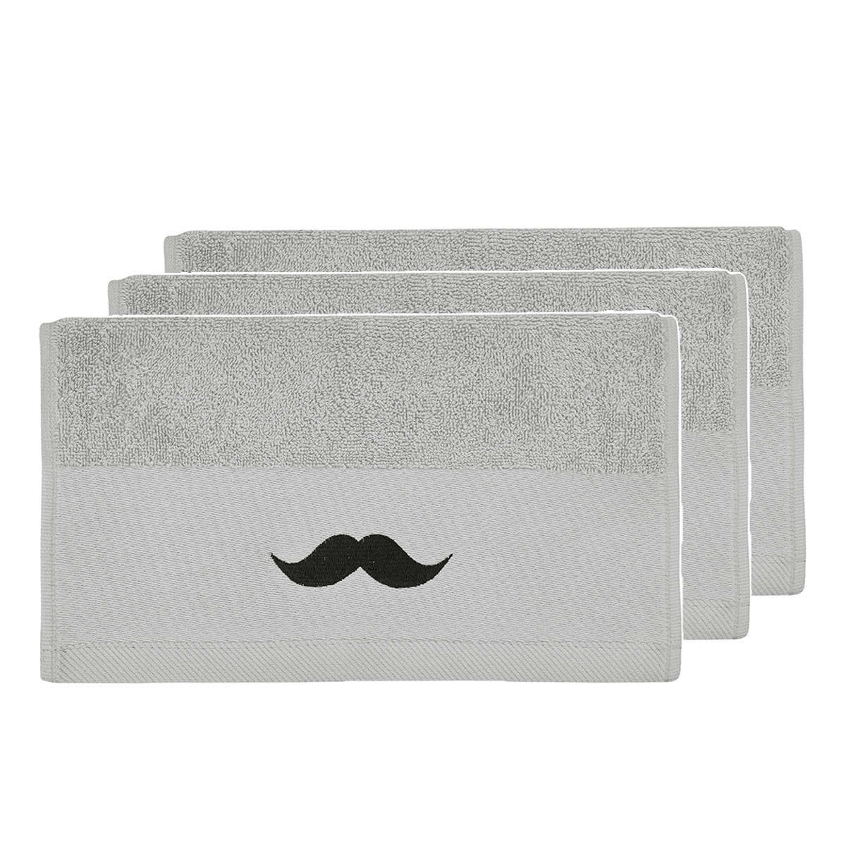 MONSIEUR - Lot de 3 serviettes invité en coton Gris Cendré 30x50 cm