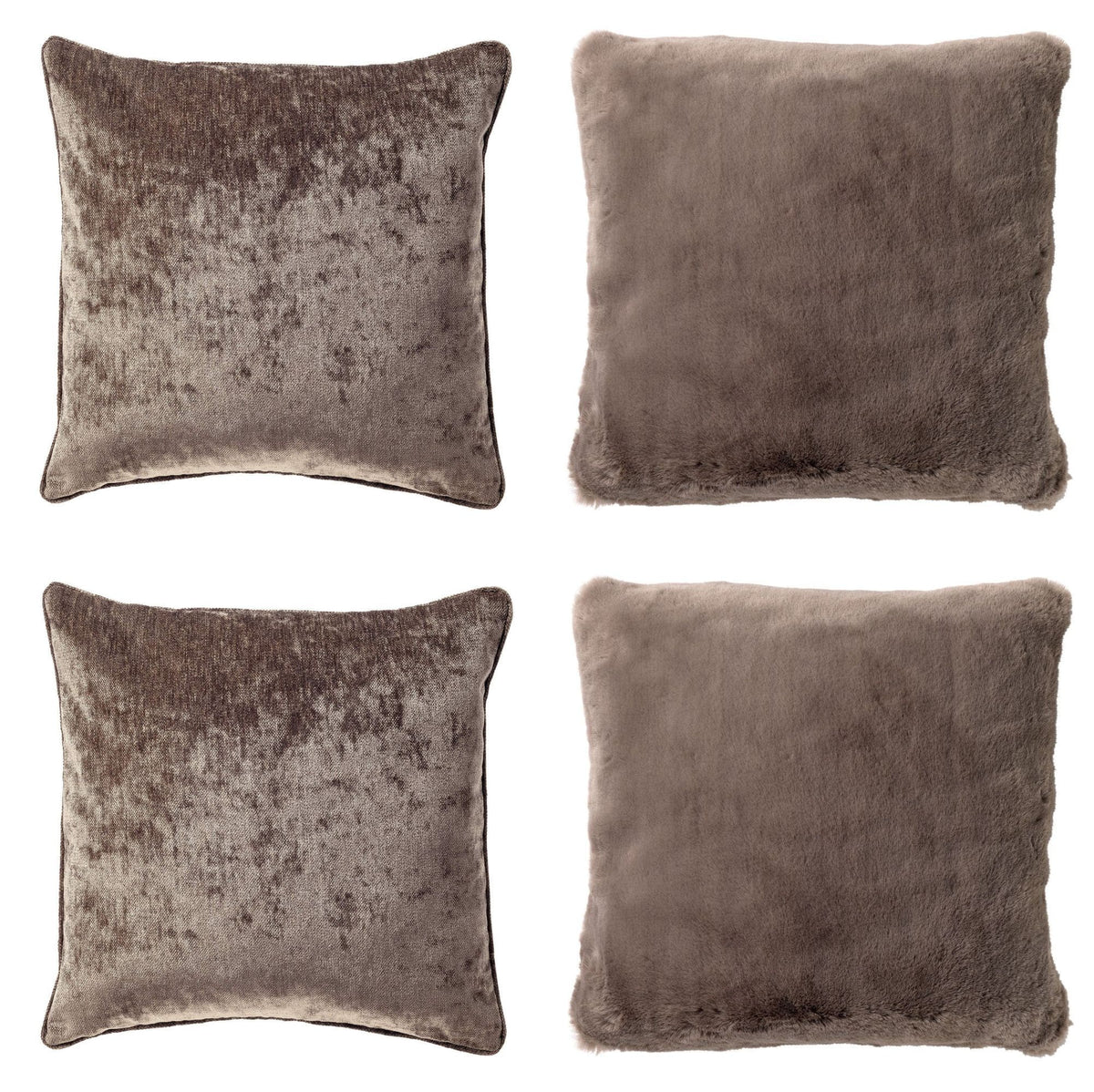 KUSSENSET - 4-delig - Soft Elegance - 45x45 cm - inclusief binnenkussens - taupe