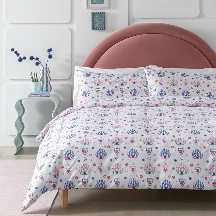 Habitat Cotton Eyes and Heart Print Bedding Set - Single