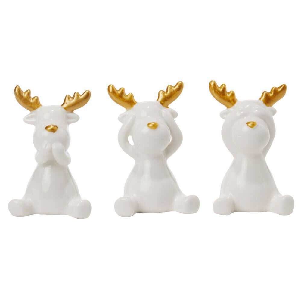 Renne en céramique blanc à poser blanc et doré H7cm x3