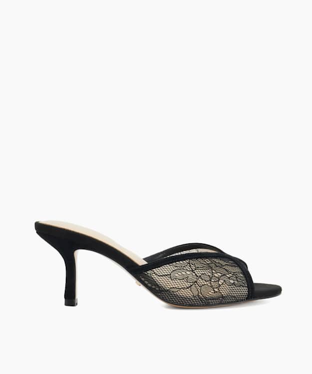 Monarchs Black - Lace-Suede Heeled Mules