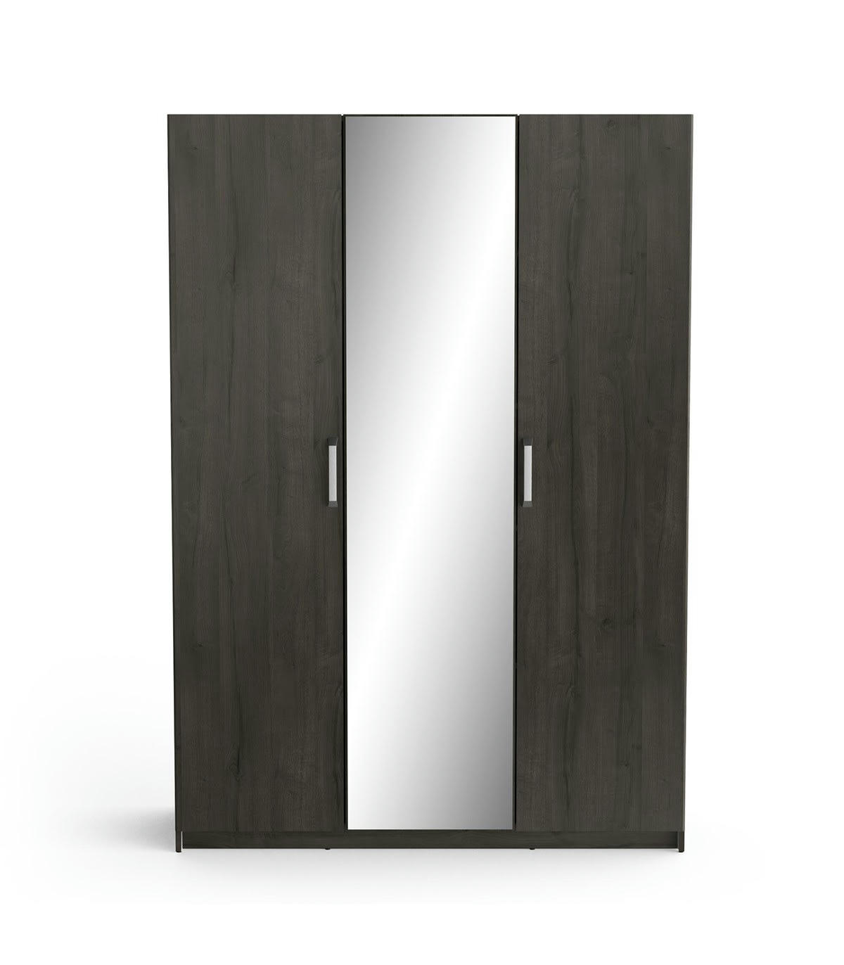 RICHMOND - Armoire 3 Portes avec Miroir L133,5 x H191,5 cm - Décor chêne foncé