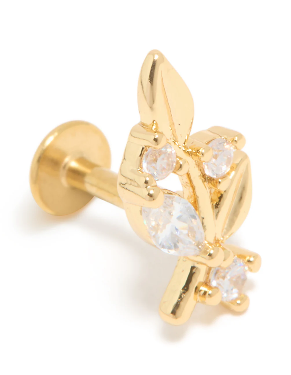 Gold Plated Surgical Steel Cubic Zirconia Floral Single Flat Back Stud