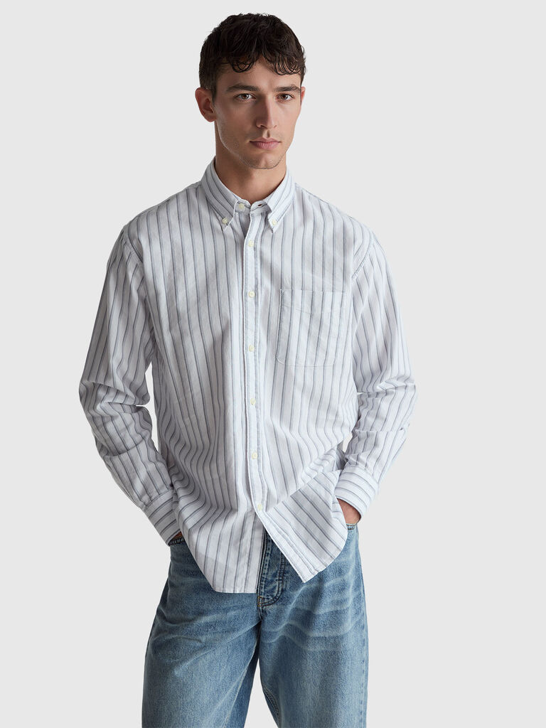 Striped regular fit button-down shirt