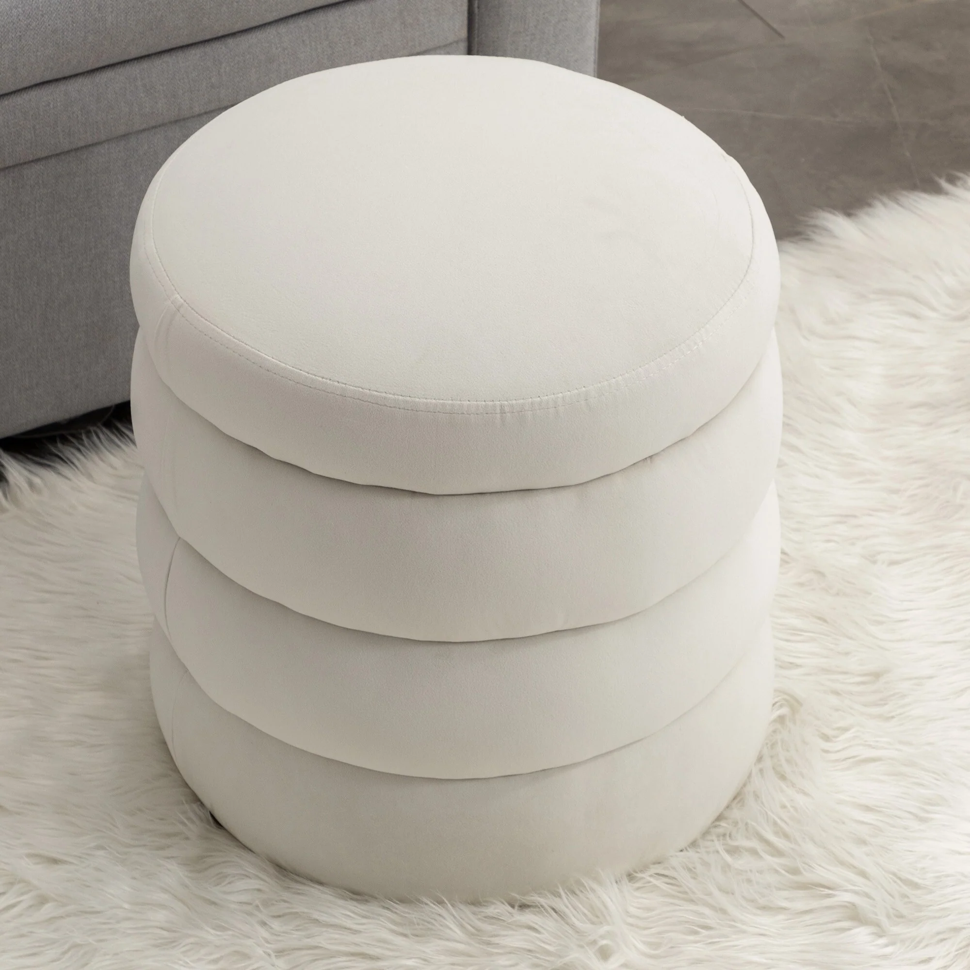 Velvet Round Ottoman Footrest
