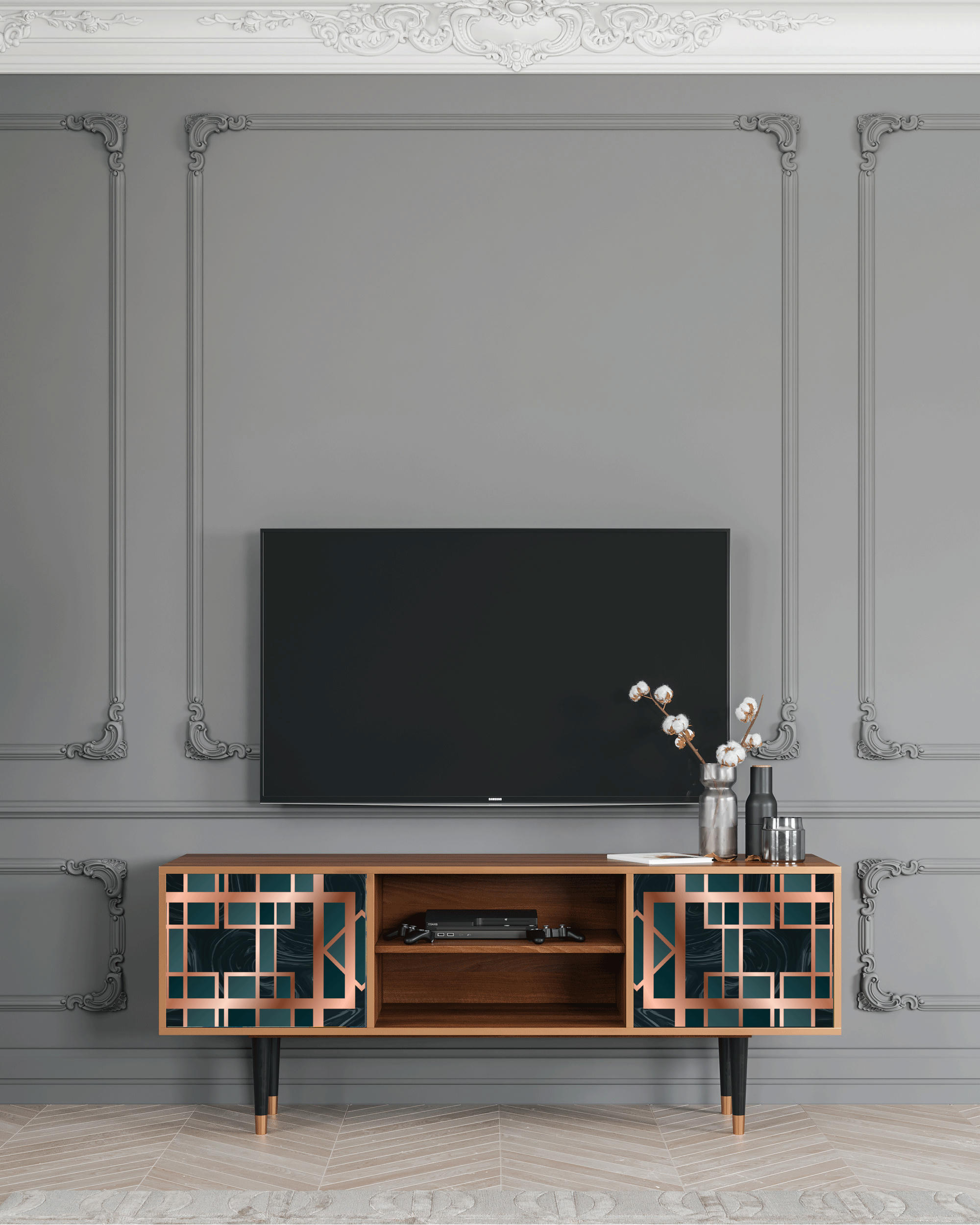 EMERALD METRO - Meuble TV  bleu-vert 2 portes L 170 cm