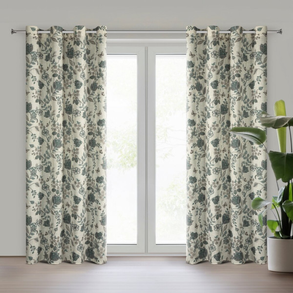 Zasłona TALI 140x250 cm zielone kwiaty przelotki