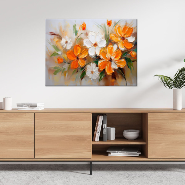 Feeby Obraz na płótnie, Biało Pomarańczowe Polne Kwiaty 60x40