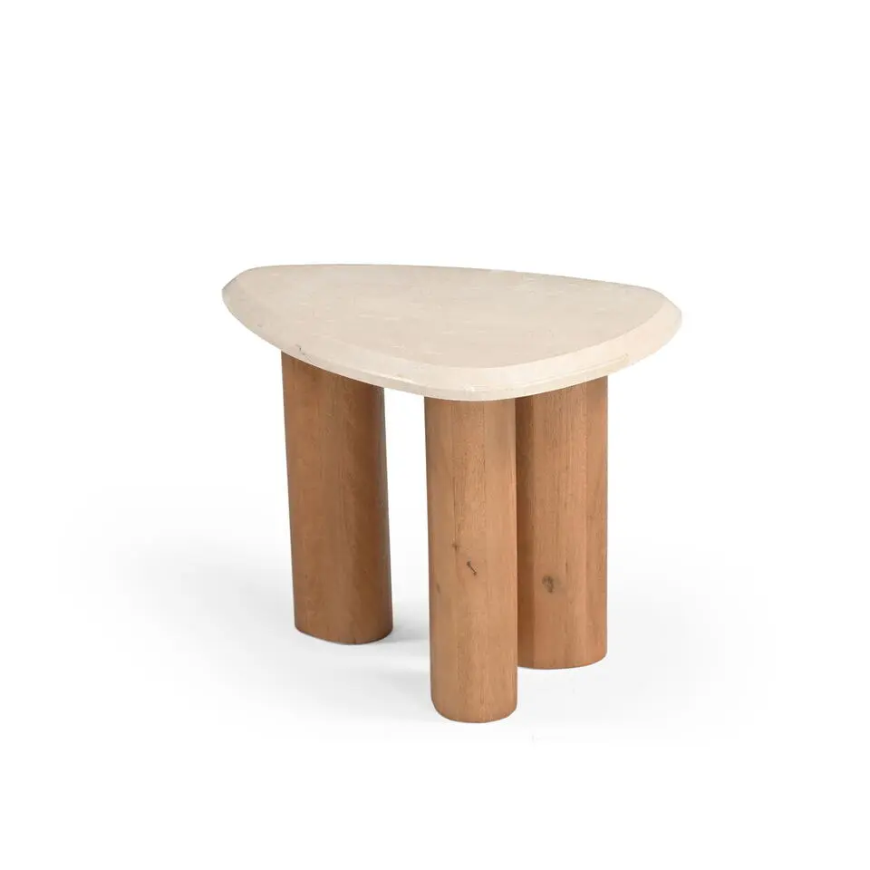 Bijzettafel Organisch Hout/Marmer - 60x45x46cm - Nuv&eacute;