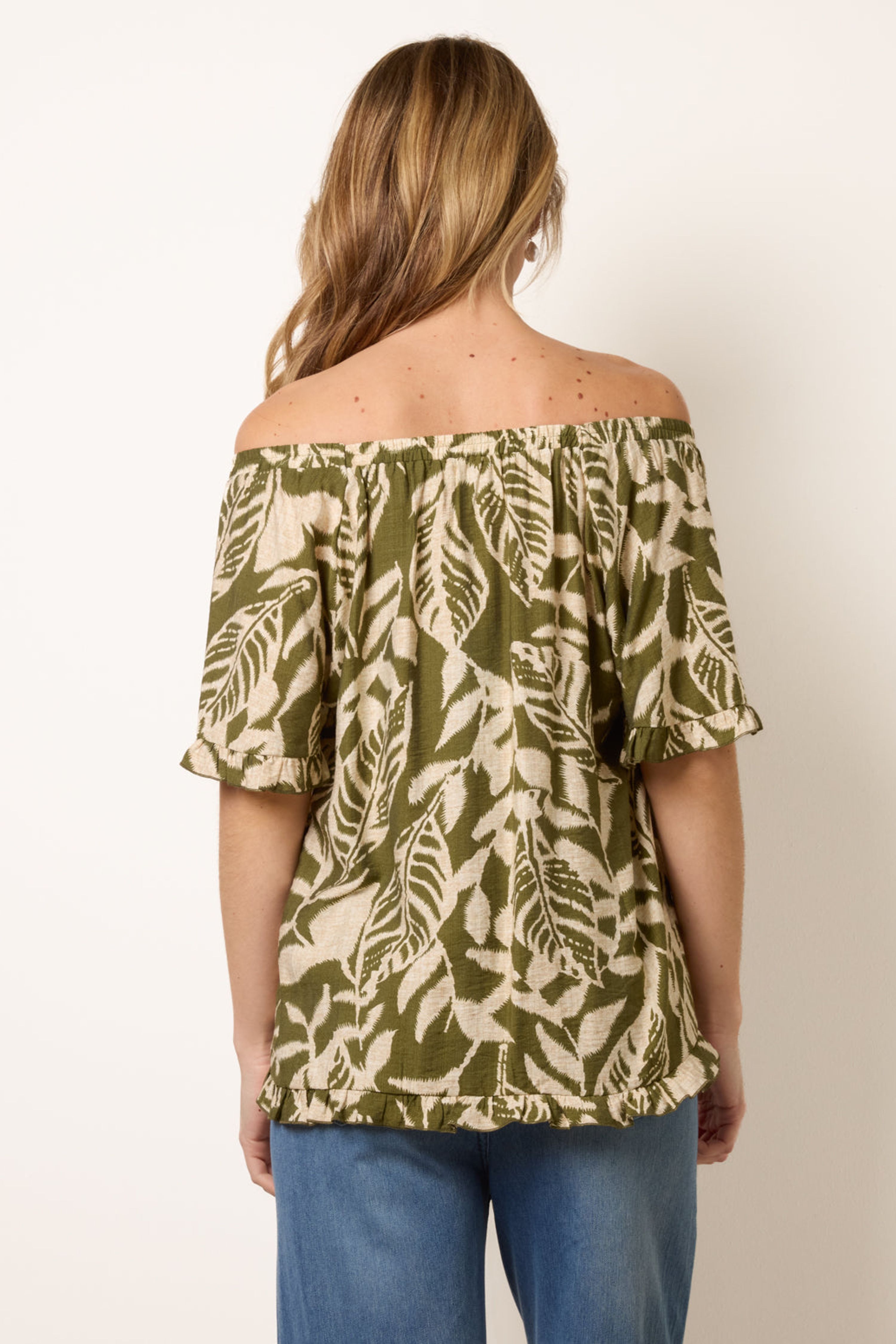 Blue Vanilla Khaki Printed Tie Front Top