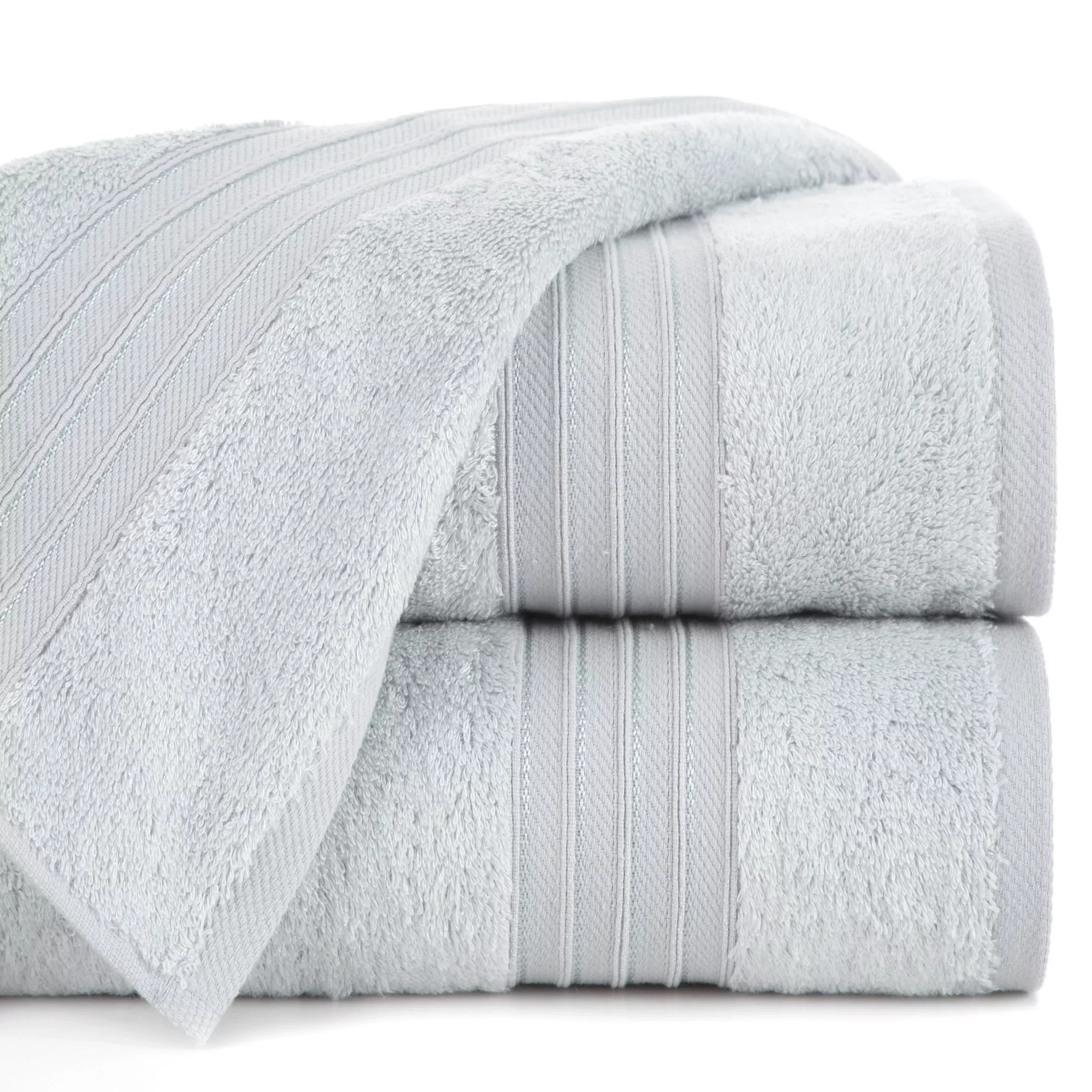 Ręcznik kąpielowy 50x90 cm bawełniany kolor srebrny zdobiony bordiura w paski 550 g/m2 AURA