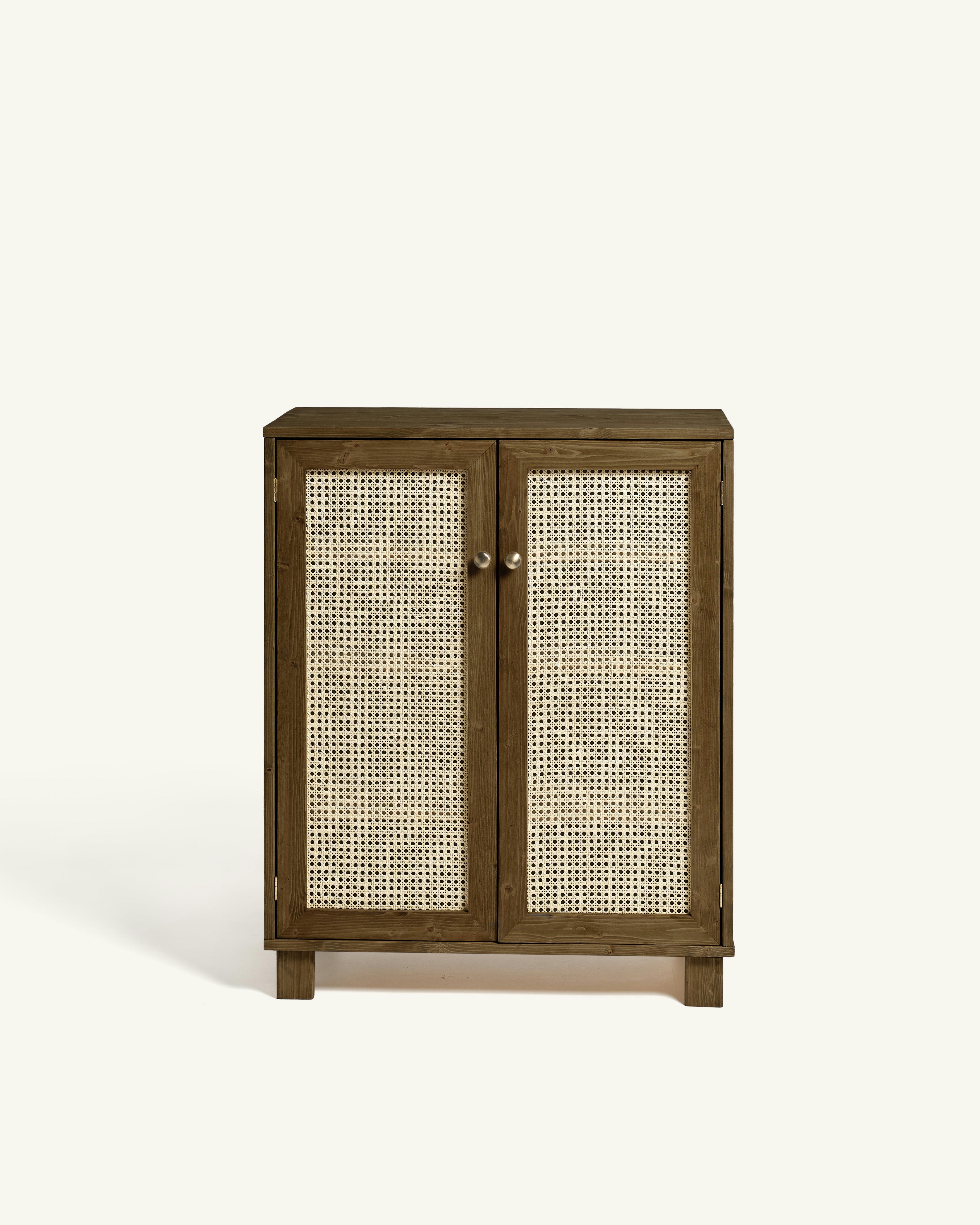 HAYDÉ - Meuble à chaussures avec portes en rotin en couleur marron 80 cm