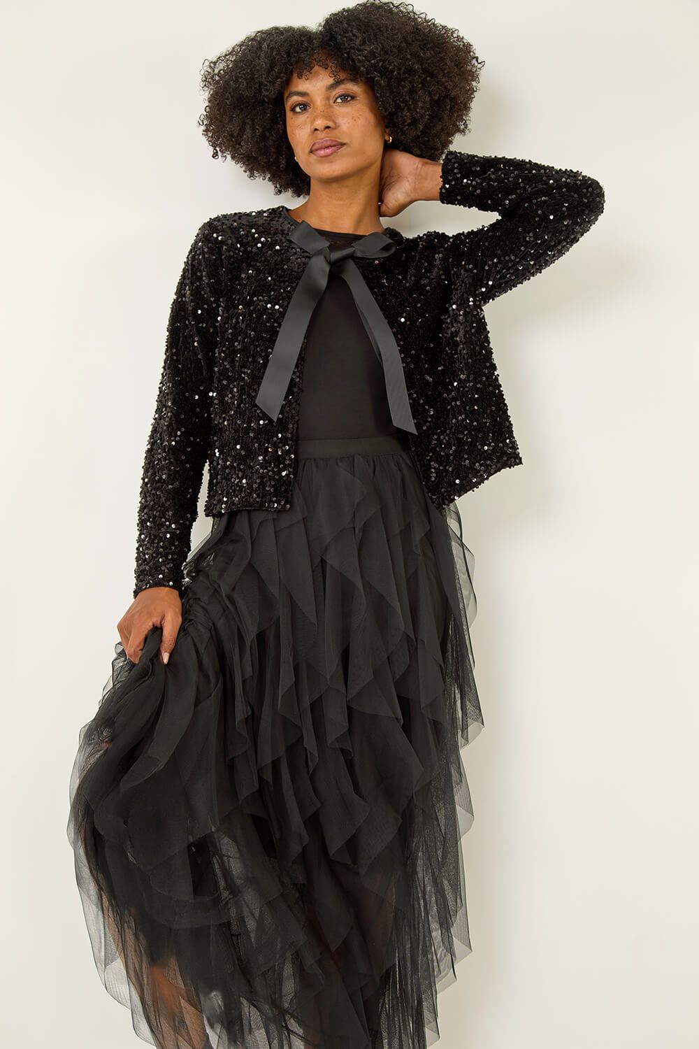 Roman Elastic Waist Mesh Layered A Line Skirt
