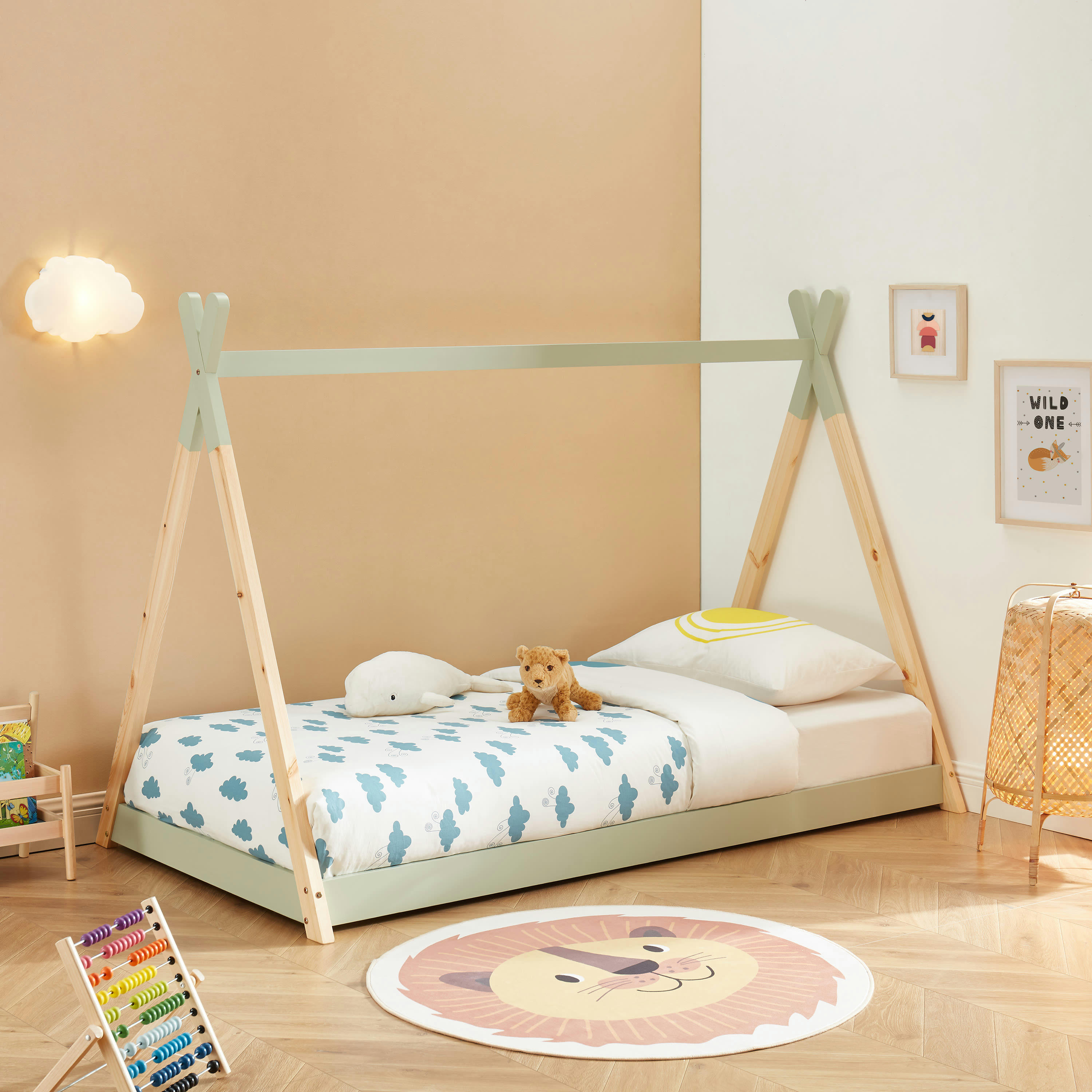 TINY - Lit enfant tipi   pin vert  90x190 sommier inclus