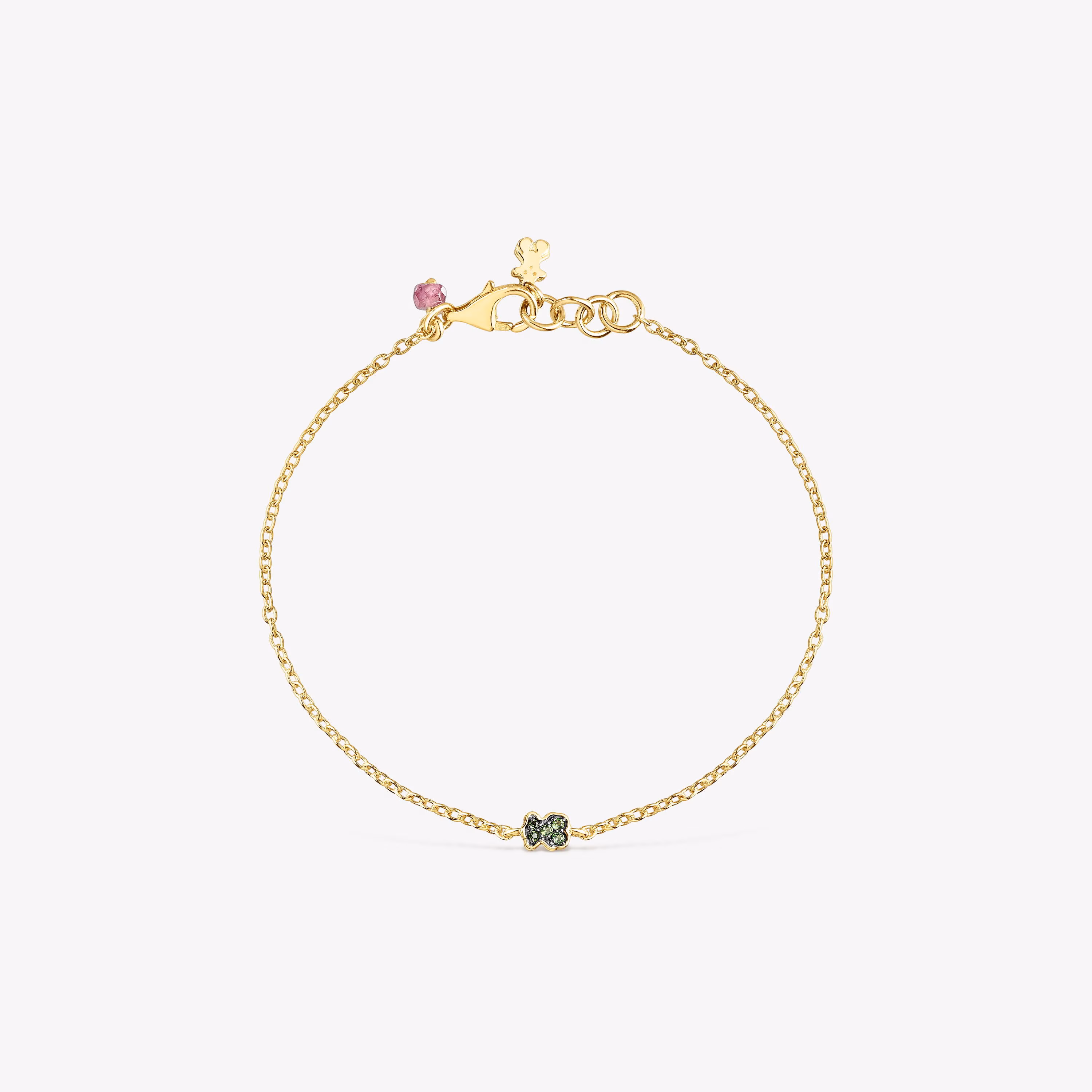 Pulsera con baño de oro 18 kt sobre plata y oso de cromodiópsidos TOUS New Motif