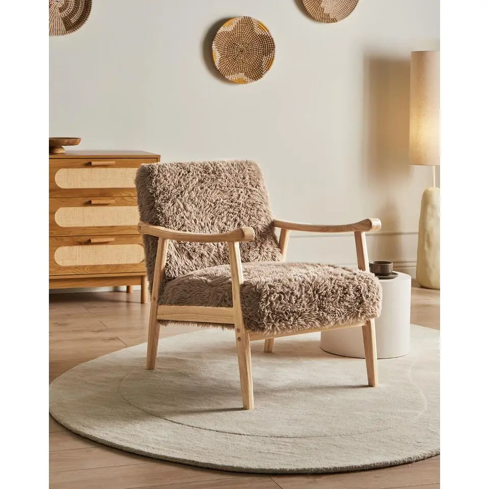 LEKNES - Fauteuil - Taupe - Kunstbont
