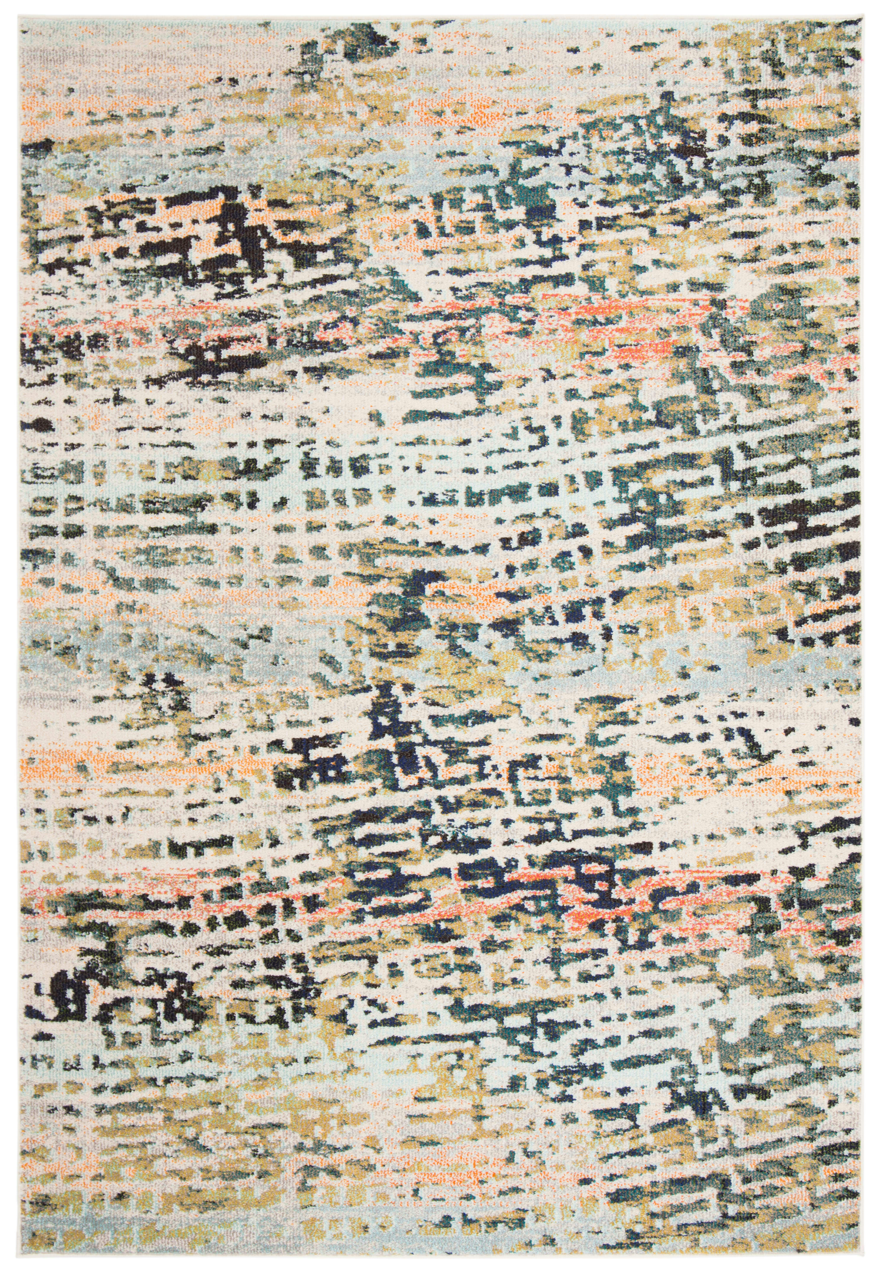 MADISON - Tapis de salon interieur en beige & bleu marine, 91 x 152 cm