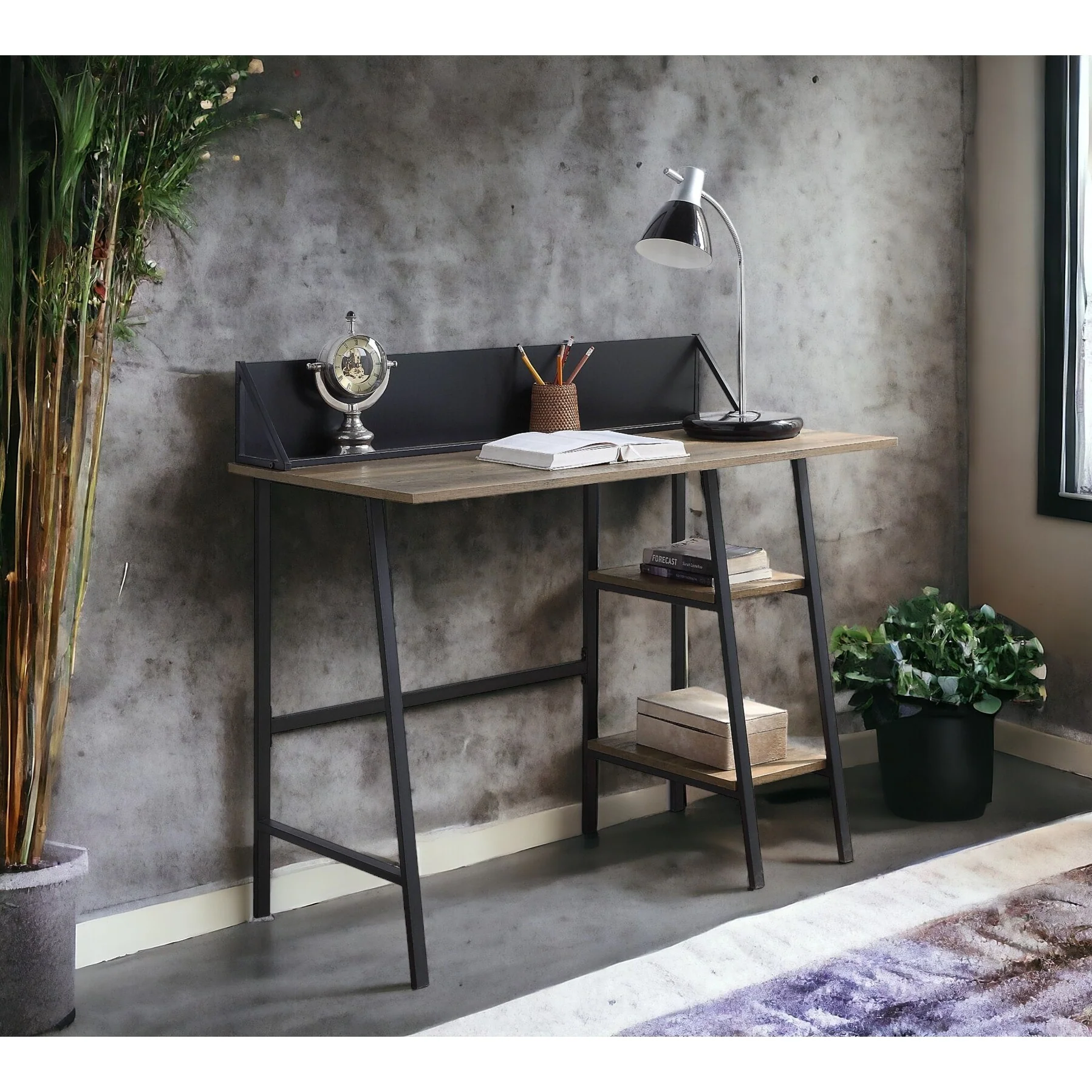 Garima Rustic Oak with Black Finished Legs Writing Desk