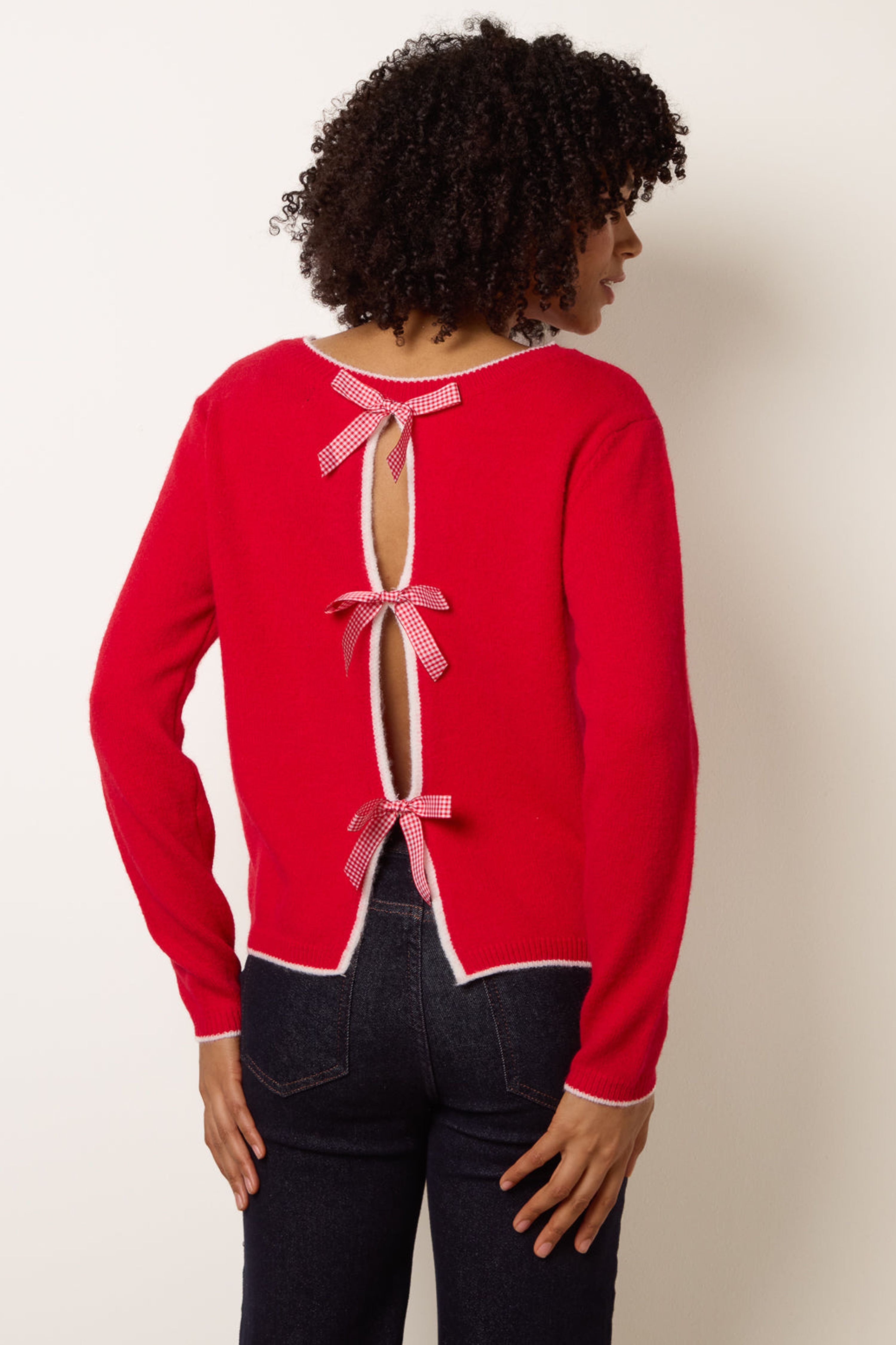 Blue Vanilla Red Back Bow Jumper