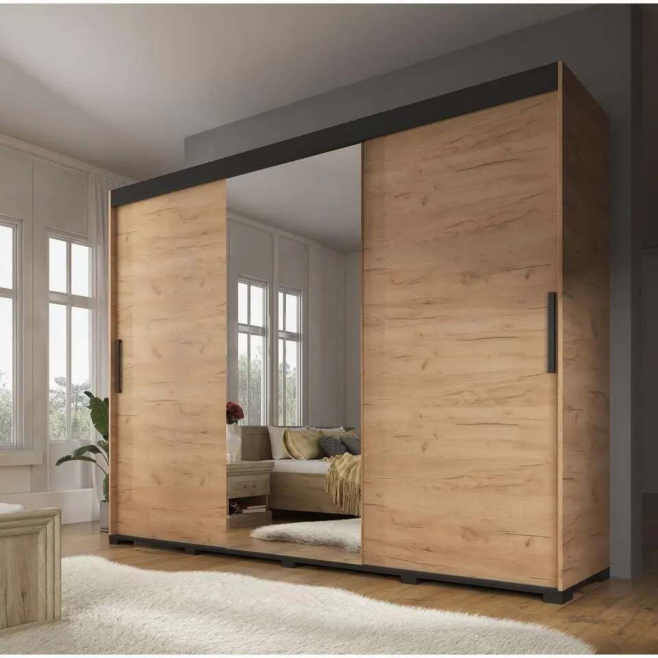 Meubella - Kledingkast Brazil - Eiken - 250 cm - Met spiegel