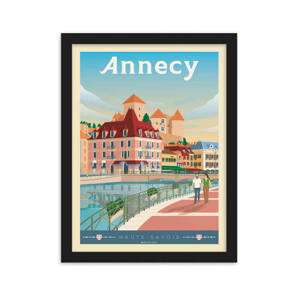 - Affiche Annecy France - Château + Cadre Bois noir 21x29,7 cm