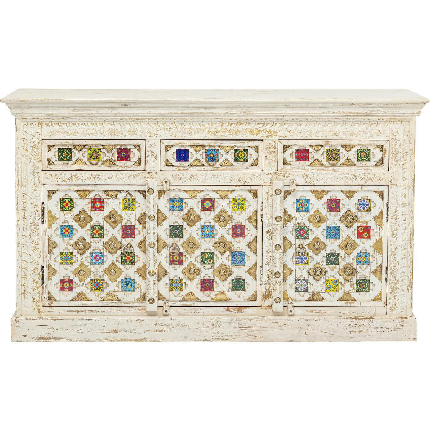 BAZAR - Buffet 3 portes 3 tiroirs en manguier massif mosaïques