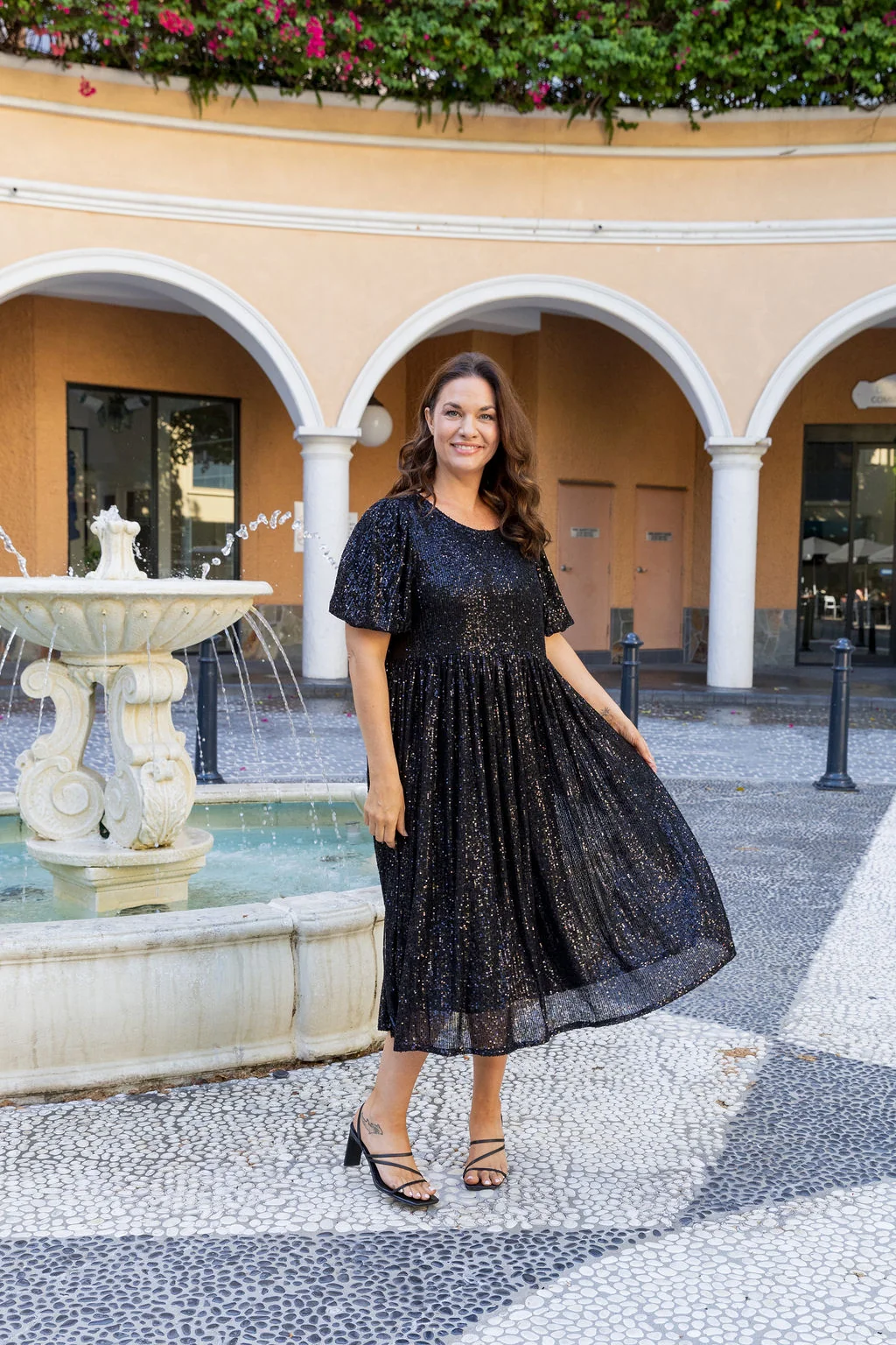 Glimmer Sequin Midi Dress in Black