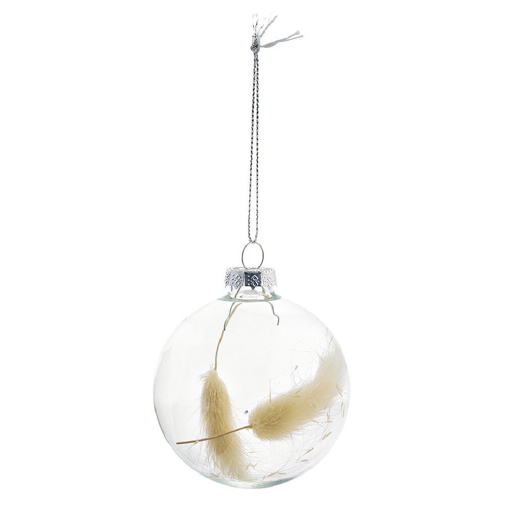 Boule de No&euml;l en verre avec feuille séchée
