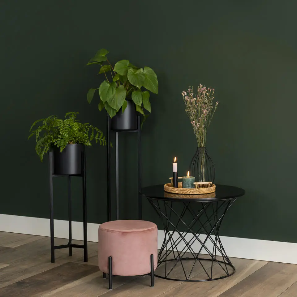 QUVIO Poef met vier metalen poten - Velvet - Vintage roze