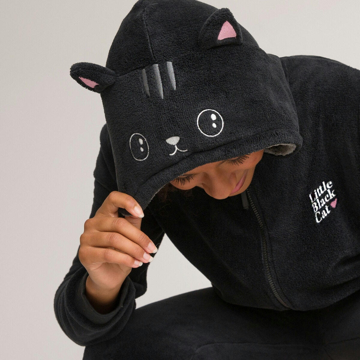 Surpyjama chat noir maille peluche
