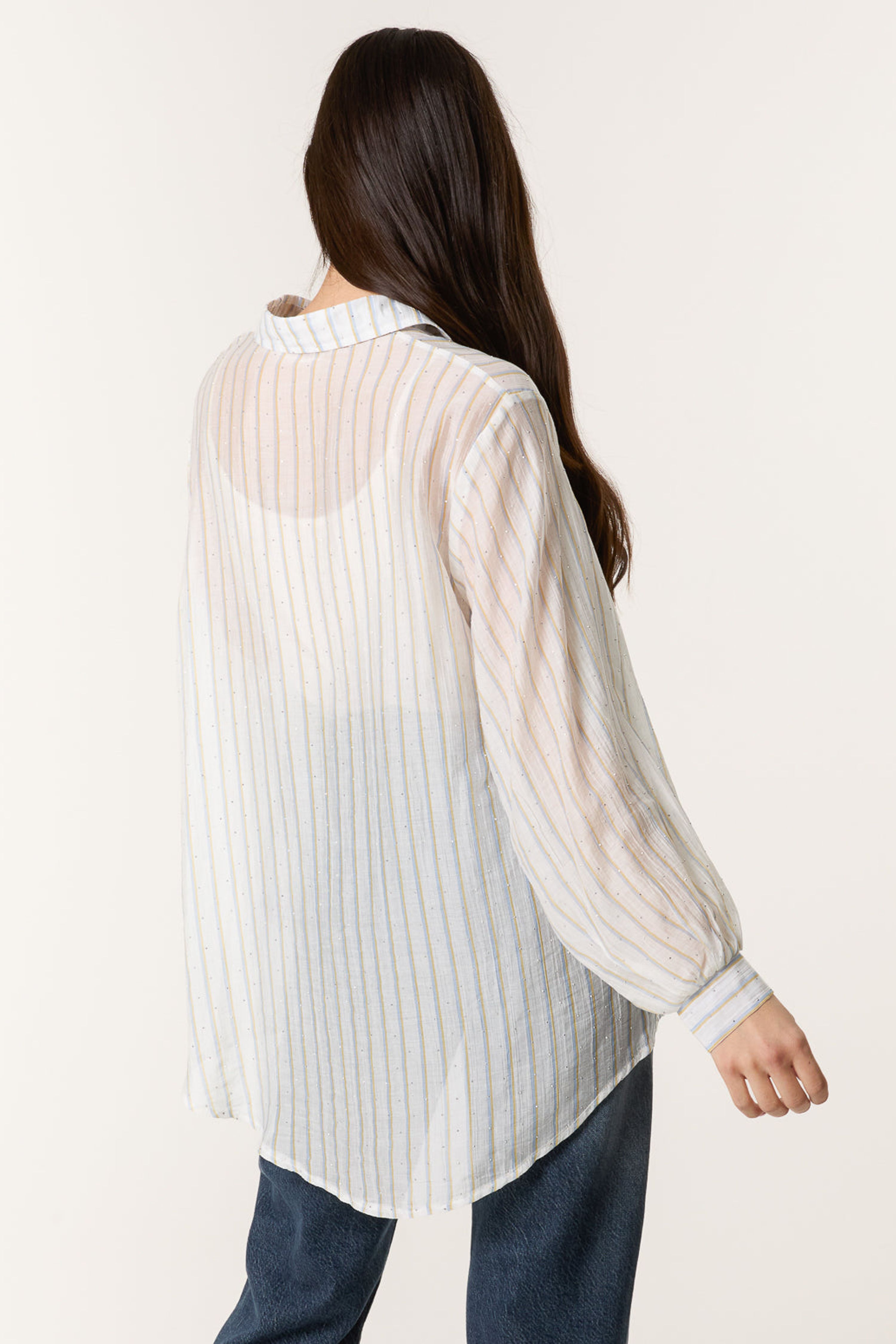 Blue Vanilla Blue Diamante Detailed Shirt With Vertical Stripes