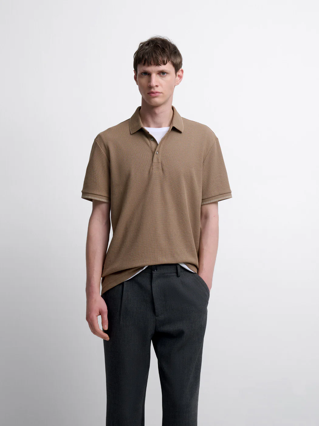 Polo col boutonné gauffré
