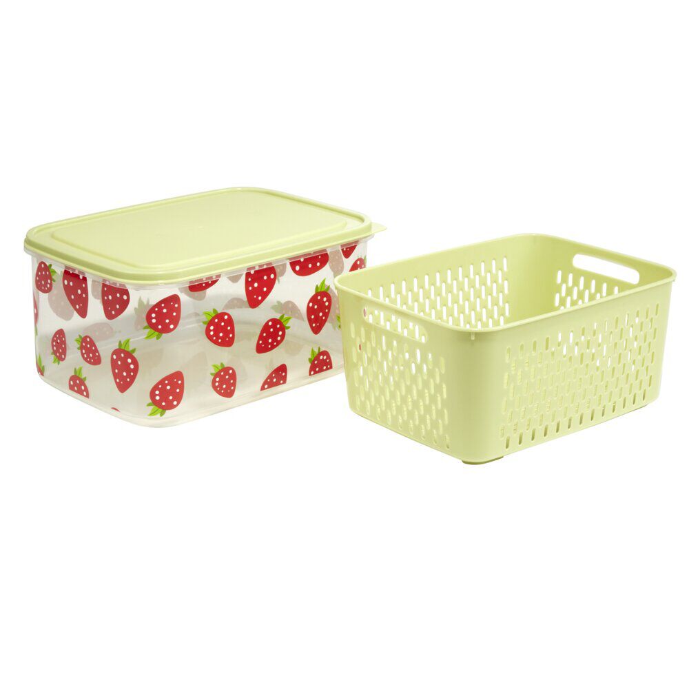 BoÎte de conservation alimentaire avec panier plastique vert motif fraise 3,3L