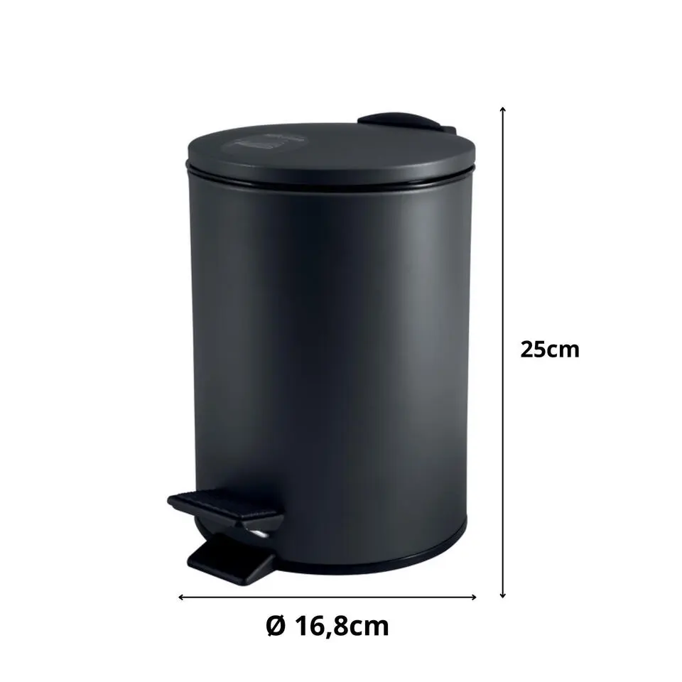 Spirella Pedaalemmer Cannes - zwart - 3L - metaal - 17 x 25 cm