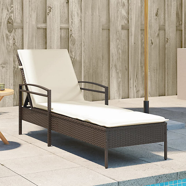 Chaise longue avec coussin marron 63x200x81 cm résine tressée vidaXL